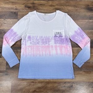 Ron Jon Womens Shirt Medium Blue Tie Dye Long Sleeve Pocket Tee Lightweight